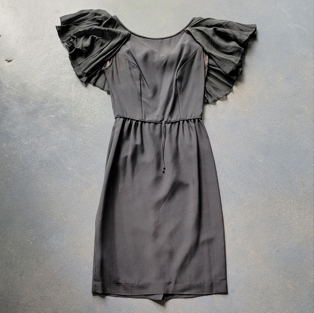 Vintage Black Flutter Sleeve Wiggle Dress